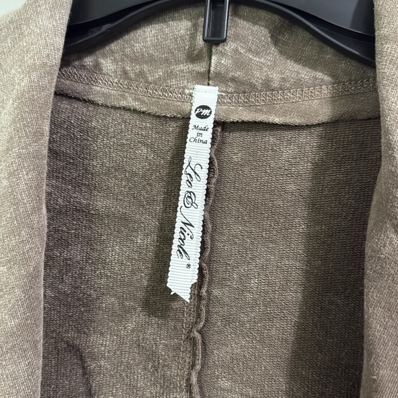 Leo and Nicole Open Front Acid Wash Brown Cardigan Sweater - Picture 6 of 7